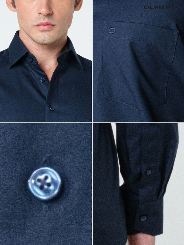OLYMP LUXOR Shirt เสื้อเชิ้ตชาย สีกรมท่า ทรงหลวม ใส่สบาย รีดง่าย Y24NOS เสื้อเชิ้ตทำงาน ชุดทำงาน NOSLUX ICCSHOPPING