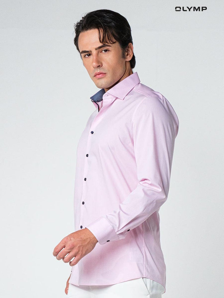 OLYMP  Level Five Shirt เสื้อเชิ้ตชาย สีชมพู ผ้าเรียบ แต่งปก ทรงพอดีตัว ยืดหยุ่นได้ดี รีดง่าย SUMM24 OLYMP