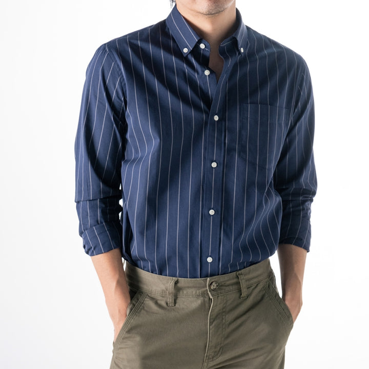 era-won Premium Quality เสื้อเชิ้ต ทรงปกติ Dress Shirt แขนยาว สี Blue Gun 