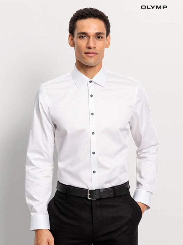 OLYMP No. Six Shirt เสื้อเชิ้ตผู้ชายแขนยาว สีขาว ผ้าเรียบ ทรงเข้ารูป ยืดหยุ่นได้ดี รีดง่าย  AUTU24