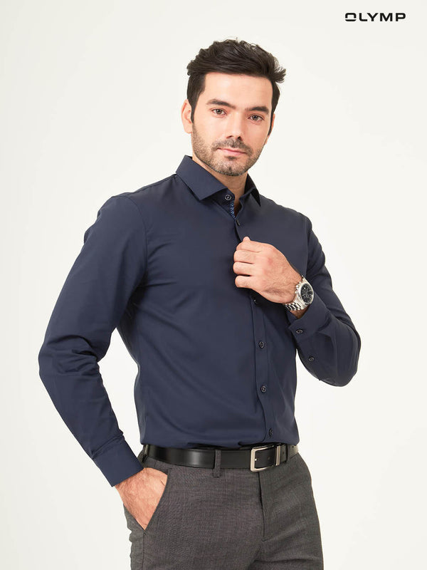 OLYMP  No. Six Shirt เสื้อเชิ้ตชาย สีกรมท่า ทรงเข้ารูป ยืดหยุ่นได้ดี รีดง่าย AUTU22 เสื้อเชิ้ตทำงาน ชุดทำงาน
