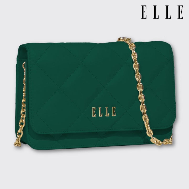 ELLE BAG | กระเป๋าสะพายข้างผู้หญิงทรง QUITING หนังวัวแท้ สายสะพายโซ่ ต่อด้วยหนังวัวแท้ สามารถถอดออกได้ | EWH161 ICCSHOPPING