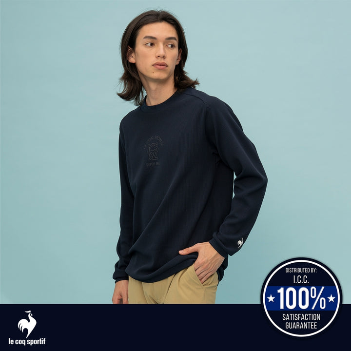 le coq sportif เสื้อยืดแขนยาว ผ้าวาฟเฟิล สีกรม (เสื้อแขนยาว, lecoq, เลอค็อก) 
