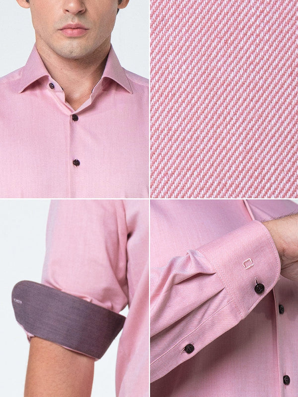 OLYMP  24/Seven Level Five Shirt เสื้อเชิ้ตปรับอุณหภูมิ  สีชมพู ผ้าเท็กเจอร์แต่งปก ทรงพอดีตัว ยืดหยุ่นได้ดี ICCSHOPPING