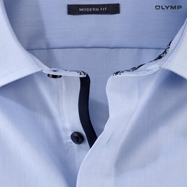 OLYMP LUXOR Shirt เสื้อเชิ้ตผู้ชายแขนสั้น ทรงหลวม ผ้าเรียบ สีฟ้า 