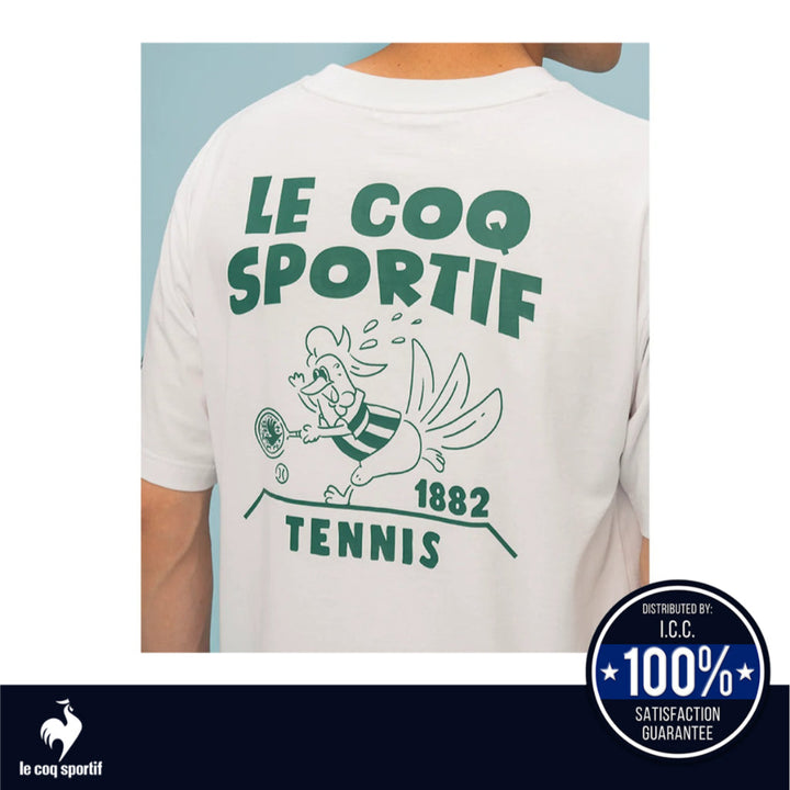 le coq sportif เสื้อยืดแขนสั้นลายกราฟิก ผู้ชาย สีขาว (แขนสั้น,ซับเหงื่อ,ออกกำลังกาย, sport,T-shirt) ICCSHOPPING