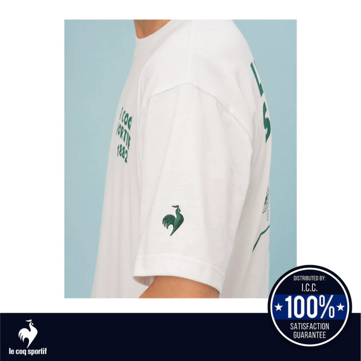 le coq sportif เสื้อยืดแขนสั้นลายกราฟิก ผู้ชาย สีขาว (แขนสั้น,ซับเหงื่อ,ออกกำลังกาย, sport,T-shirt) ICCSHOPPING
