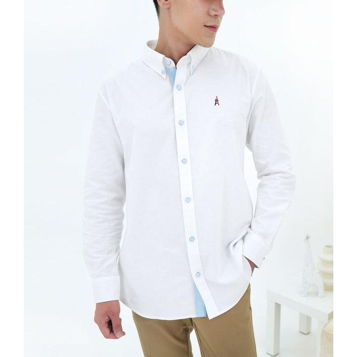 ELLE HOMME เสื้อเชิ้ตแขนยาว สีพื้น ชายโค้ง สีขาว รุ่น W8B685 ICCSHOPPING