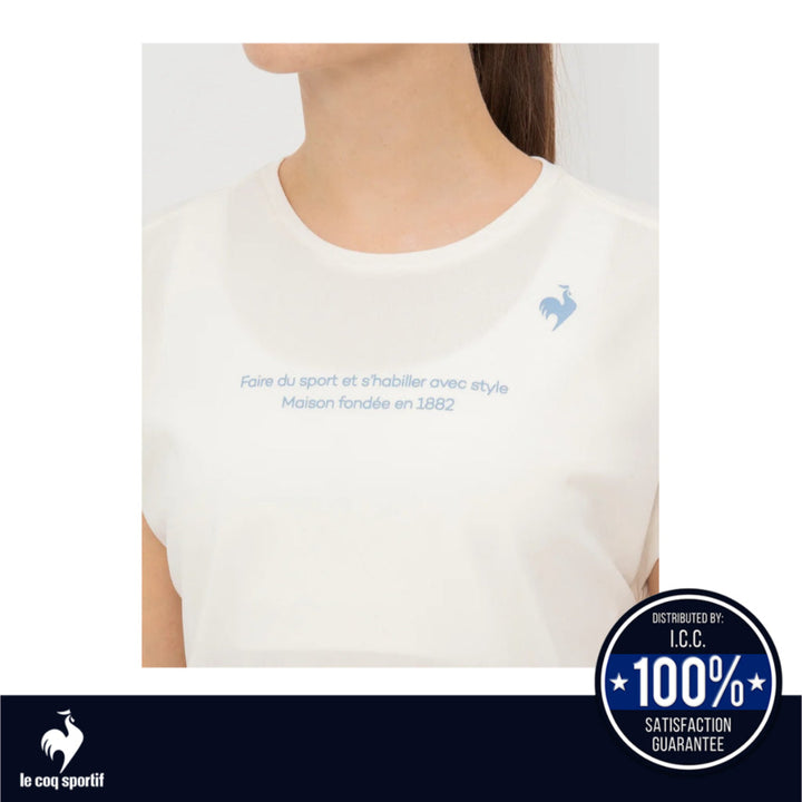 le coq sportif เสื้อยืดแขนฝรั่งเศสลดคราบเหงื่อสำหรับผู้หญิง สีขาว (เสื้อแขนสั้น,เสื้อยืด,กีฬา,โยคะ) ICCSHOPPING