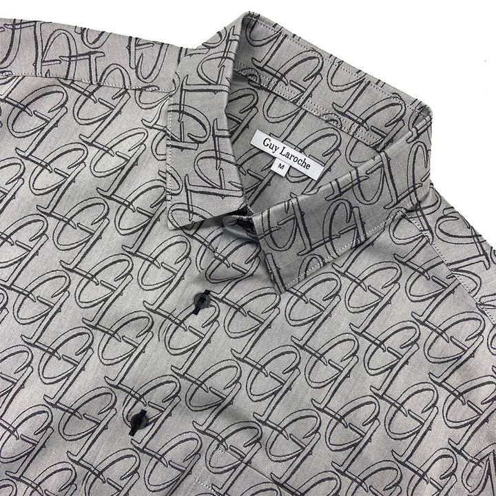 Guy Laroche เสื้อเชิ้ตลำลองสั้นทรง SLIM FIT ผ้าพิมพ์ลาย 100% Cotton 