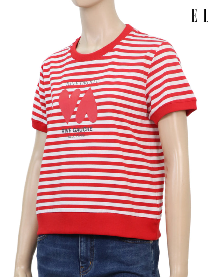 ELLE เสื้อยืด T-SHIRT ผ้า COTTON/SPANDEX ลายริ้ว แขนสั้น ทรง BASIC สกรีนลายกราฟฟิค รุ่น W3K699 ICCSHOPPING