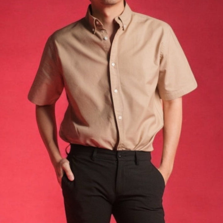 era-won เสื้อเชิ้ต รุ่น OXFORD SHORT-SLEEVED SHIRT สี BEIGE ICCSHOPPING