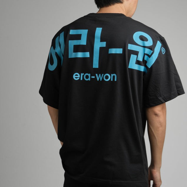 era-won เสื้อ T-Shirt Oversize Screen สี ดำสกรีนฟ้า era-won
