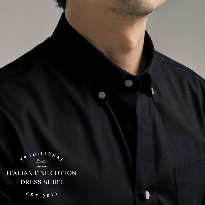 era-won เสื้อเชิ้ต ทรงปกติ Premium Quality Dress Shirt แขนยาว สี Black (คอปก และ คอจีน) ICCSHOPPING