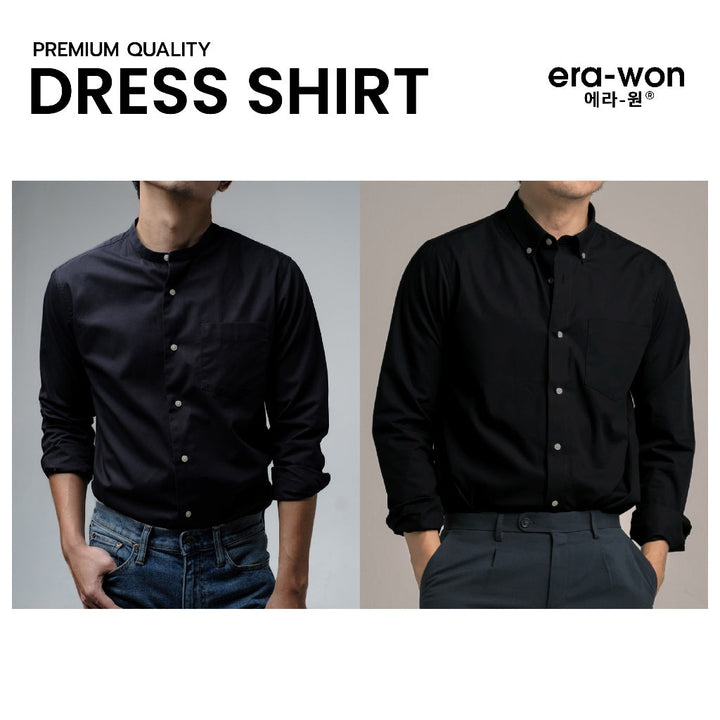 era-won เสื้อเชิ้ต ทรงปกติ Premium Quality Dress Shirt แขนยาว สี Black (คอปก และ คอจีน) ICCSHOPPING