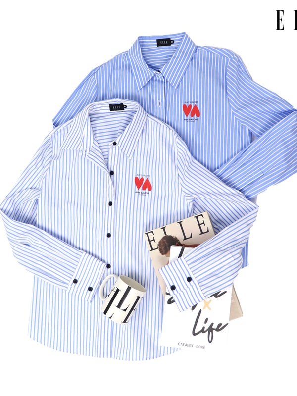 ELLE เสื้อเชิ๊ตผ้า COTTON/NYLON/SPANDEX ลายริ้ว แขนยาว ทรง BASIC รุ่น W3B337 ICCSHOPPING