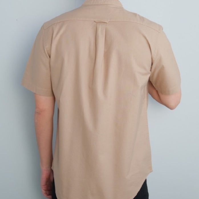 era-won เสื้อเชิ้ต คอจีน รุ่น OXFORD SHORT-SLEEVED MANDARIN COLLAR 100% COTTON ทรง Regular สี Beige ICCSHOPPING