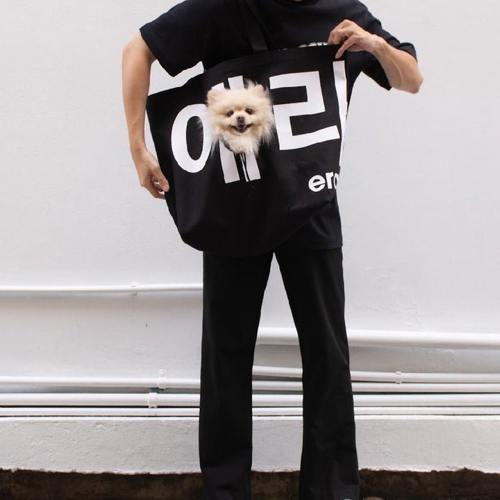 era-won กระเป๋าผ้า Jumbo tote dog (limited edition) KOREA BAG สี Black Dog White era-won