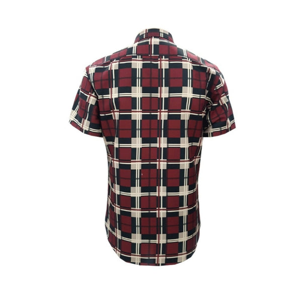 Guy Laroche เสื้อเชิ้ตแขนสั้นพิมพ์ลาย ผ้า 100% Polyester ทรง SLIM FIT รุ่น BAC7204W3 - สีแดง 