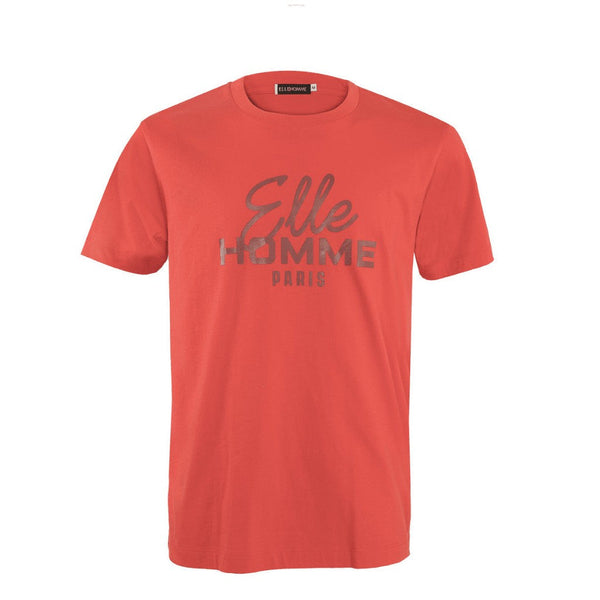 ELLE HOMME เสื้อยืดคอกลม ผ้าคอตตอน สกรีนลายโลโก้ ทรงหลวม สีแดงอมส้ม รุ่น W8K909 ICCSHOPPING