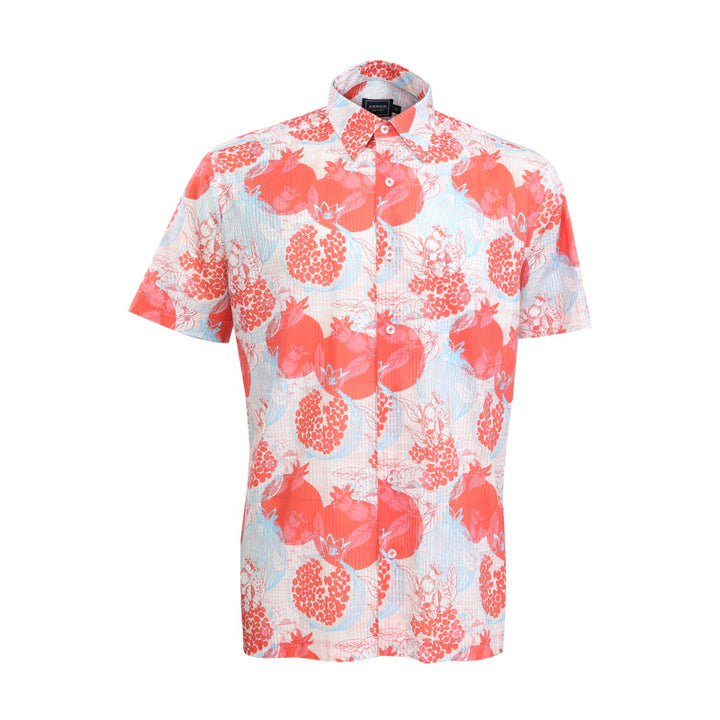 ARROW TROPICAL COTTON SHIRT เสื้อเชิ้ตผู้ชายแขนสั้น ลายพิมพ์ ทรง COMFORT สีแดง รหัส MACC581 RE