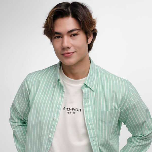 era-won Premium Quality เสื้อเชิ้ต คอปก Dress shirt Regular Shirt แขนยาว สี Green 