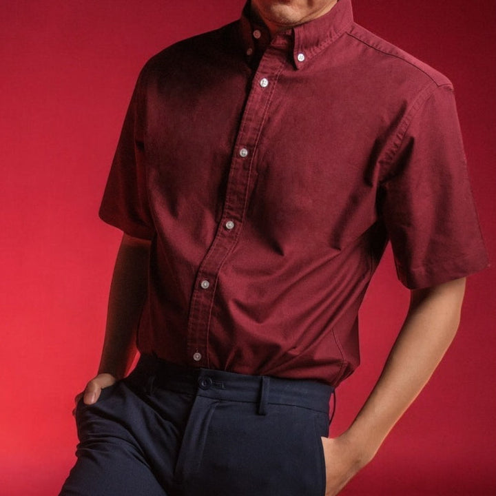 era-won เสื้อเชิ้ต รุ่น OXFORD SHORT-SLEEVED SHIRT สี MAROON ICCSHOPPING