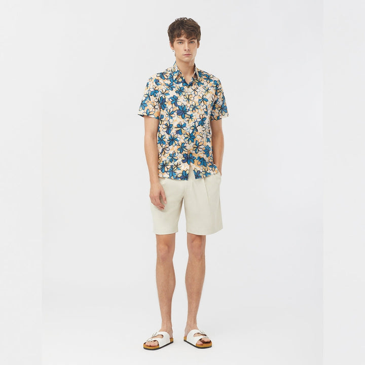 Guy Laroche เสื้อเชิ้ตแขนสั้น พิมพ์ลาย สีฟ้า เนื้อผ้า 100% Cotton ทรง REGULAR FIT รุ่น BAC5100S5BU ICCSHOPPING
