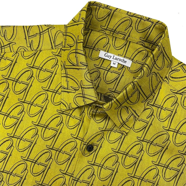Guy Laroche เสื้อเชิ้ตลำลองสั้นทรง SLIM FIT ผ้าพิมพ์ลาย 100% Cotton 