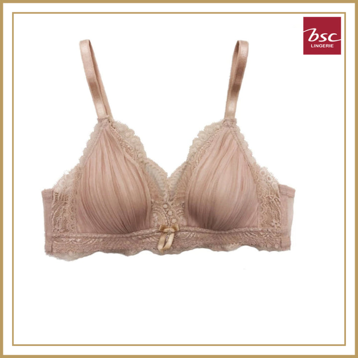 BSC Lingerie ชุดชั้นในไร้โครง ซีทรู ผ้าพลีท แต่งลูกไม้ มีให้เลือก 6 สี - BB3358_R25
