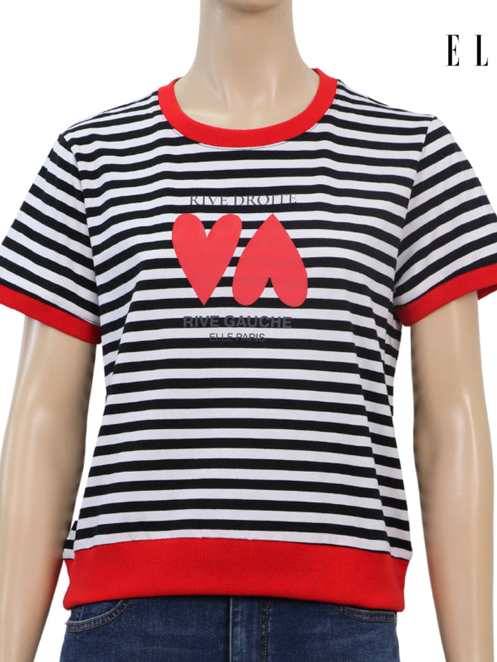 ELLE เสื้อยืด T-SHIRT ผ้า COTTON/SPANDEX ลายริ้ว แขนสั้น ทรง BASIC สกรีนลายกราฟฟิค รุ่น W3K699 ICCSHOPPING