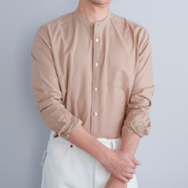 era-won เสื้อเชิ้ต ทรงปกติ Oxford Shirt แขนยาว คอจีน สี Beige ICCSHOPPING