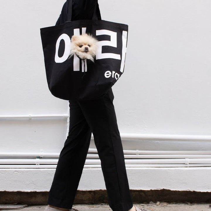 era-won กระเป๋าผ้า Jumbo tote dog (limited edition) KOREA BAG สี Black Dog White era-won