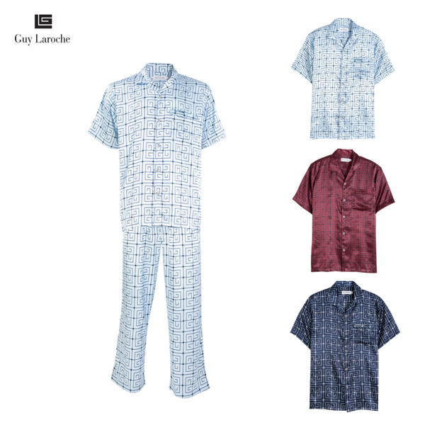 Guy Laroche ชุดนอนผ้าซาติน คอปก แขนสั้น ขายาว พิมพ์ลาย รุ่น JPP7522W4 