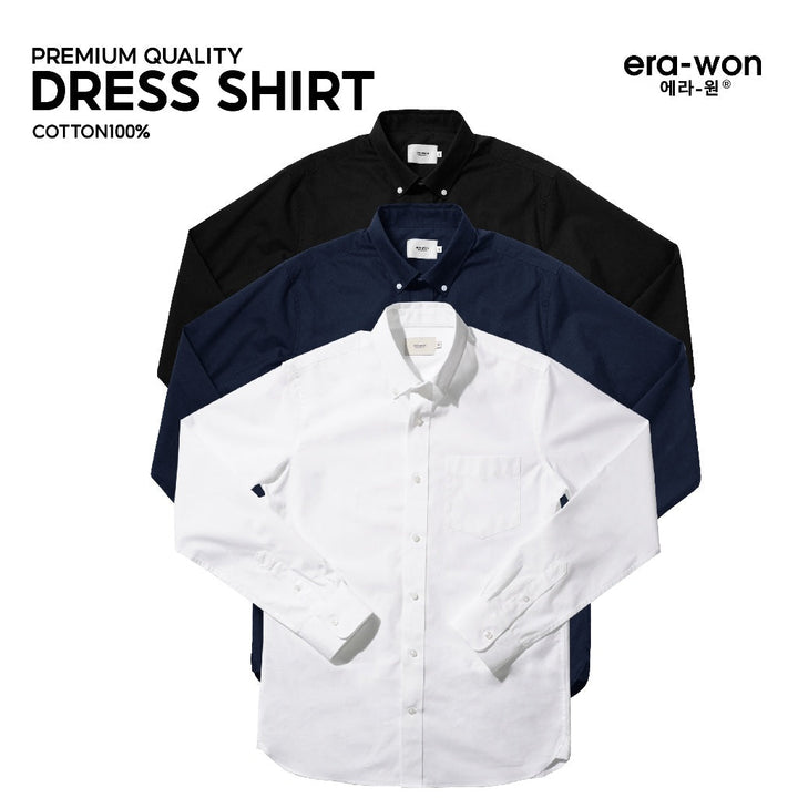 era-won เสื้อเชิ้ต ทรงปกติ Ultrafine Dresshirt แขนยาว 3 สี  (ขาว ดำ กรม) ICCSHOPPING