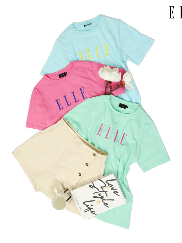 ELLE เสื้อยืด T-SHIRT ผ้า COTTON แขนสั้น ทรง BASIC ปักโลโก้ ELLE รุ่น W3K698 ICCSHOPPING