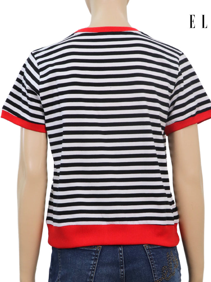 ELLE เสื้อยืด T-SHIRT ผ้า COTTON/SPANDEX ลายริ้ว แขนสั้น ทรง BASIC สกรีนลายกราฟฟิค รุ่น W3K699 ICCSHOPPING