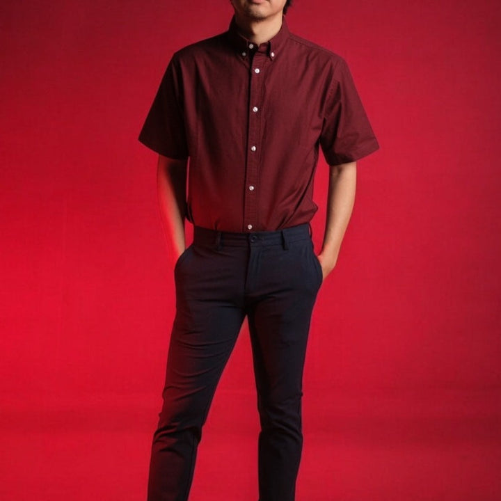 era-won เสื้อเชิ้ต รุ่น OXFORD SHORT-SLEEVED SHIRT สี MAROON ICCSHOPPING
