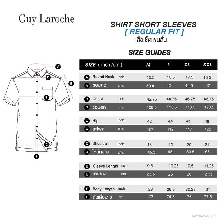 Guy Laroche เสื้อเชิ้ตแขนสั้น พิมพ์ลาย สีเทา เนื้อผ้า 100% Cotton ทรง REGULAR FIT รุ่น BAC5101S5 