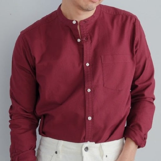 era-won เสื้อเชิ้ต ทรงปกติ Oxford Shirt แขนยาว คอจีน สี Maroon ICCSHOPPING