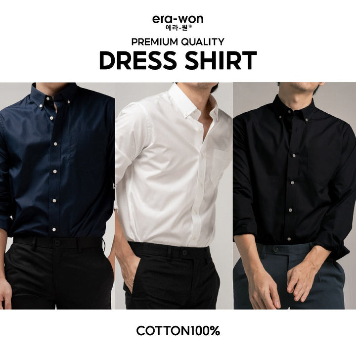 era-won เสื้อเชิ้ต ทรงปกติ Ultrafine Dresshirt แขนยาว 3 สี  (ขาว ดำ กรม) ICCSHOPPING