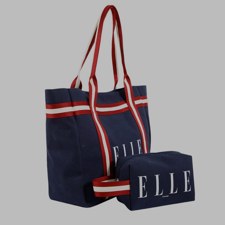 ELLE HOMME BAG กระเป๋าช้อปปิ้งใบใหญ่ผ้าแคนวาส   มีกระเป๋าใบเล็ก  อยู่ด้านใน มีช่องแบ่งใส่ของติดแป๊ะแม่เหล็ก รุ่นH8H014 ELLE HOMME
