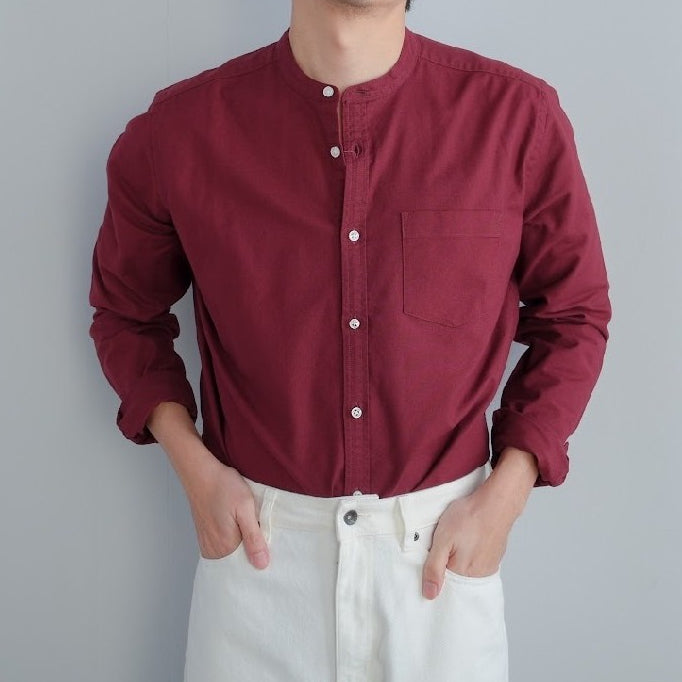 era-won เสื้อเชิ้ต ทรงปกติ Oxford Shirt แขนยาว คอจีน สี Maroon ICCSHOPPING