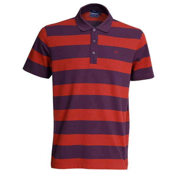 ARROW STRIPED COTTON POLO เสื้อโปโล ผ้าลายทาง สีแดงม่วง ทรง Smart MPCM218-DV 