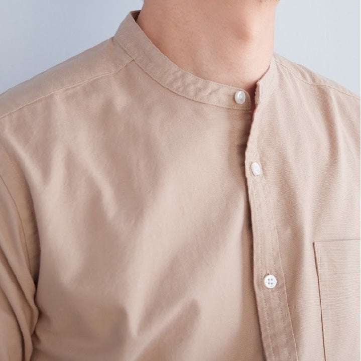 era-won เสื้อเชิ้ต ทรงปกติ Oxford Shirt แขนยาว คอจีน สี Beige ICCSHOPPING