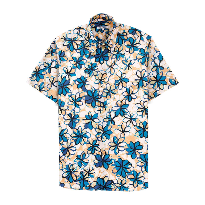 Guy Laroche เสื้อเชิ้ตแขนสั้น พิมพ์ลาย สีฟ้า เนื้อผ้า 100% Cotton ทรง REGULAR FIT รุ่น BAC5100S5BU ICCSHOPPING
