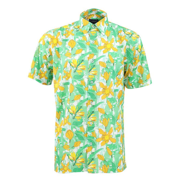 ARROW TROPICAL COTTON SHIRT เสื้อเชิ้ตผู้ชายแขนสั้น ลายพิมพ์ ทรง COMFORT สีเขียว รหัส MACC584 GR