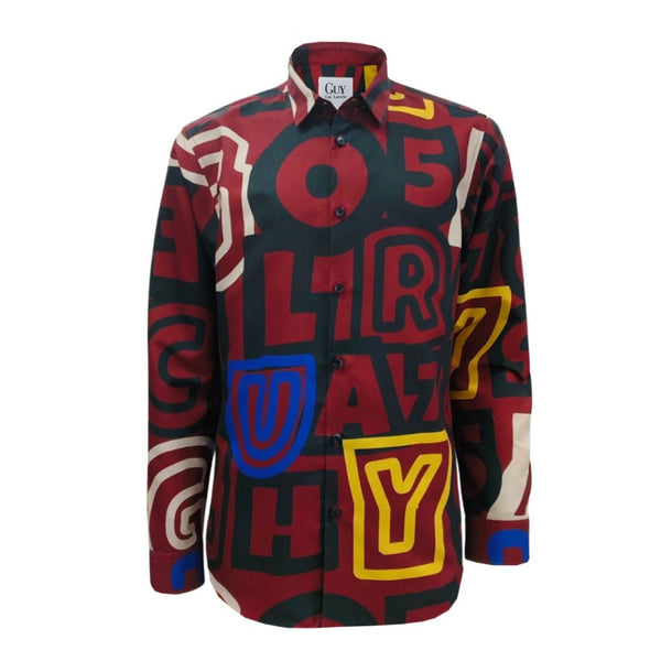 Guy Laroche เสื้อเชิ้ตแขนยาว พิมพ์ลาย สีแดงเข้ม ผ้า 100% Polyester ทรง SLIM FIT รุ่น DAC7201S4 