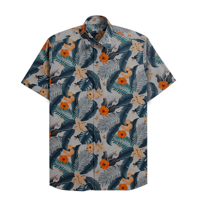 Guy Laroche เสื้อเชิ้ตแขนสั้น พิมพ์ลาย สีเทา เนื้อผ้า 100% Cotton ทรง REGULAR FIT รุ่น BAC5101S5 