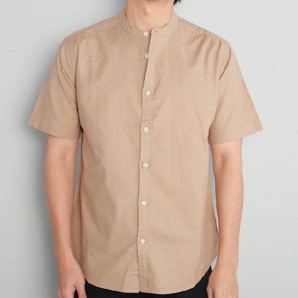 era-won เสื้อเชิ้ต คอจีน รุ่น OXFORD SHORT-SLEEVED MANDARIN COLLAR 100% COTTON ทรง Regular สี Beige ICCSHOPPING